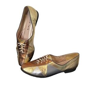 David Tate Women 7.5 Metallic Patchwork Lace Up Oxfords Gold Silver Bronze Shoes